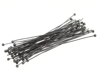 144 GUNMETAL BALLPINS 2" Gun Metal Ball Pins 22 Gauge Ball Pins 22 G Black Oxide Head Pin Findings (FB6)