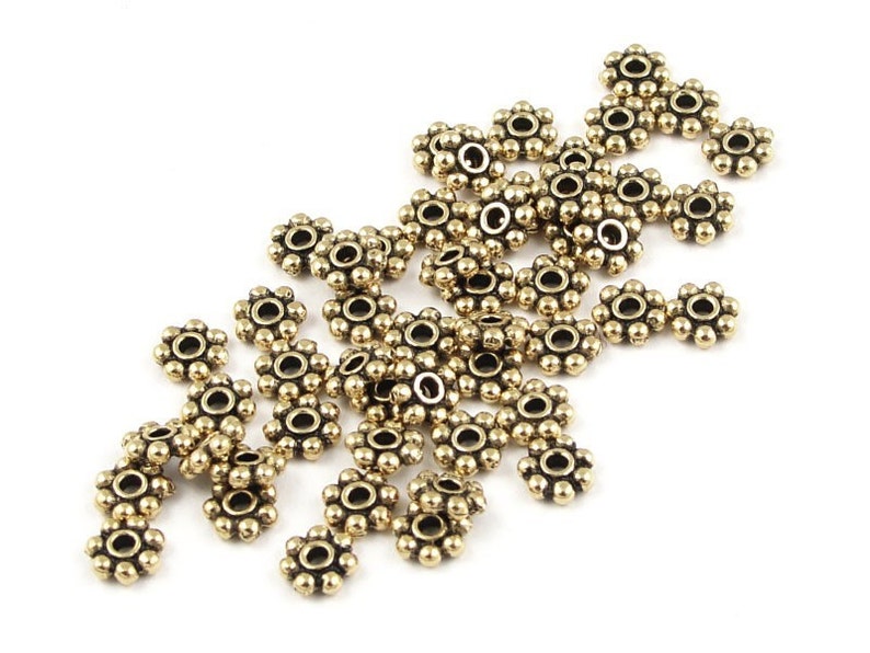 4mm Daisy Spacers 50 Antique Gold Bali Spacers Heishi Bali Style Gold Beads PS20 image 2