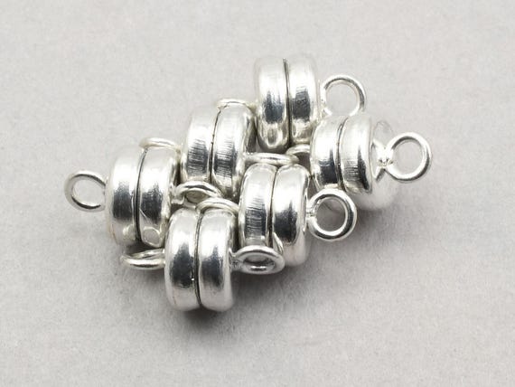 6+ Magnetic Clasp Findings - 6mm x 9mm BRIGHT SILVER Mag Clasp - Plated Silver Small Magnet Bracelet Findings Closures w/ Loops #FB600