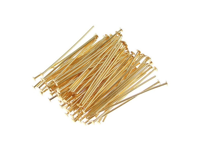 100 Gold Headpins 1 Short Gold Head Pins Gold Plated Findings 1 Inch Headpins FS134 image 1