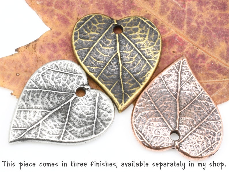 Dark Antique Silver Charms Double Sided Heart Leaf Charms 15mm x 17mm Autumn Leaves by TierraCast for Fall Jewelry Making P1715 image 5