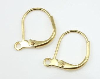 12 Gold Leverback Ear Findings - Plated Gold Lever Back Earrings - Gold Findings Ear Hooks Wires (FS38)