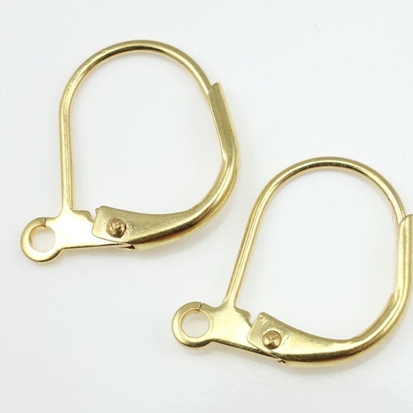 12 Gold Leverback Ear Findings - Plated Gold Lever Back Earrings - Gold Findings Ear Hooks Wires (FS38)