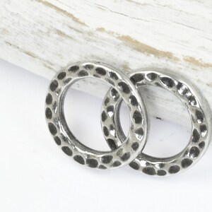 13mm Hammertone Rings Antique Pewter Ring Flat Circle Charms Textured Metal Rings TierraCast Dark Antique Silver Closed Rings P2628 image 5