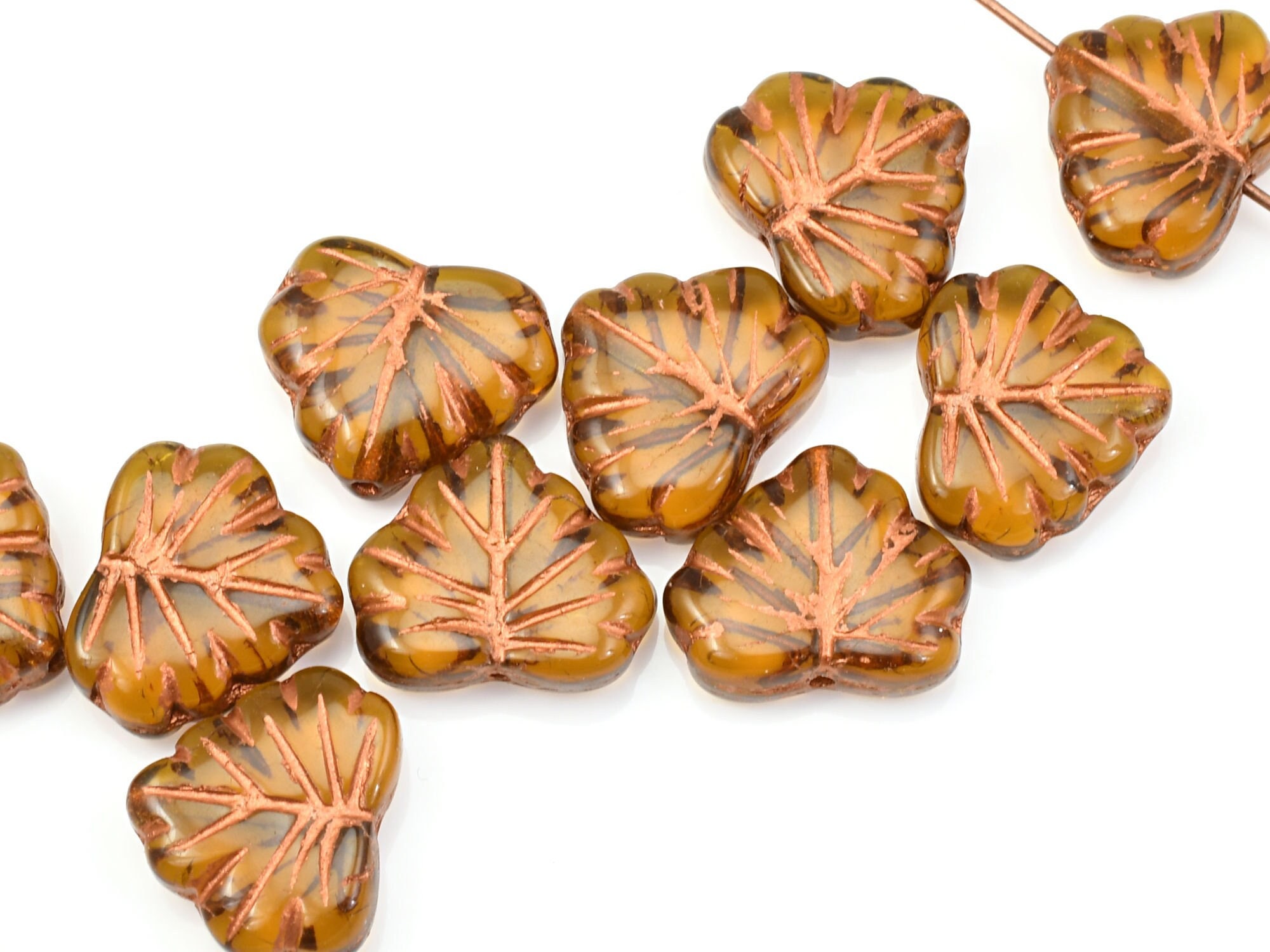 Apricot yellow maple leaf beads, Czech glass leaves DIY jewelry