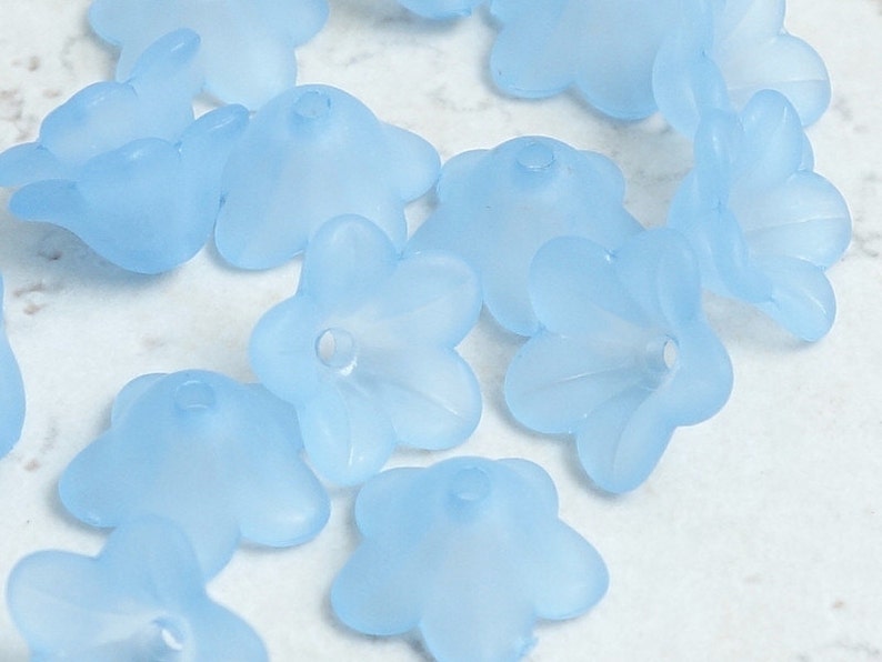 18 BABY BLUE Lucite Flower Bead 7mm x 13mm Trumpet Flower Beads Frosted Lucite Flower Light Sapphire Blue Flower Beads image 1