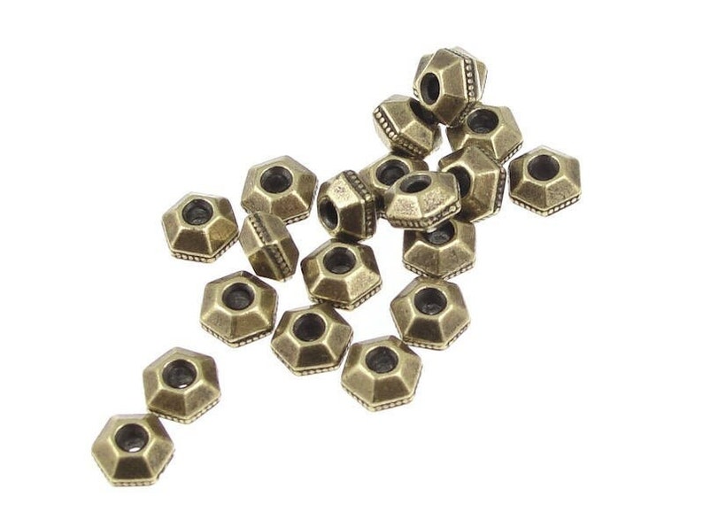 100 Brass Beads 5mm Faceted Antique Brass Oxide Heishi Spacer Squashed Bicone TierraCast Beads BULK BAG PS367 image 1