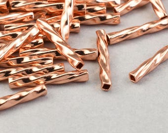 144 Pieces of 10mm x 1.2mm Triple Twisted Tube Beads - BRIGHT COPPER Beads - Shiny Copper Plated Skinny Twist Tube Spacer Beads  #FB122