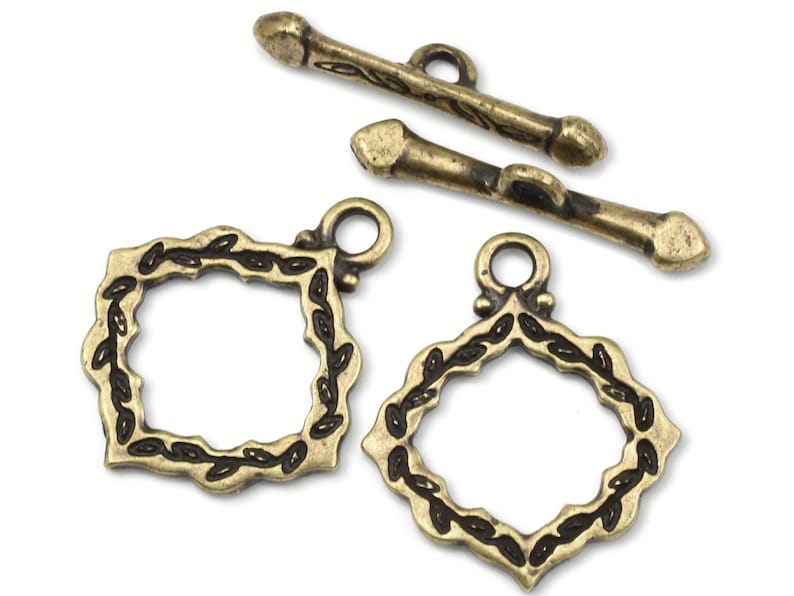 TierraCast Cathedral Toggle Clasp Findings Antique Brass Toggle Findings Closure Medium Toggle Woodland Leaf Design P2584 immagine 1