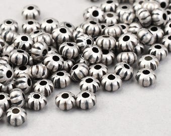 144 Pieces of 3mm x 2mm Fluted Rondelle Beads - Small Dark ANTIQUE SILVER Beads - Matte Silver Plated Tiny Spacer Heishi Grooved Bead #FB160