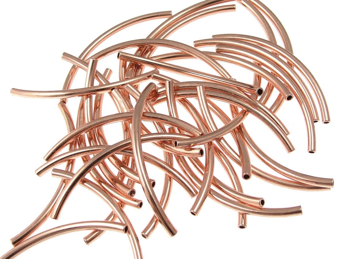 36 Copper Noodle Beads 2mm X 38mm Copper Tube Beads Curved Etsy