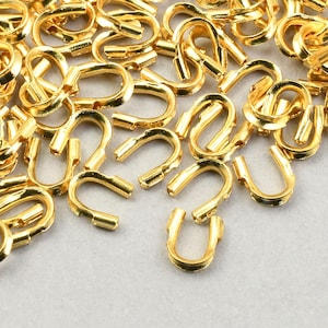 144 Small Wire Guards for 0.015&quot; and 0.018&quot; Beading Wire - GOLD Wire Guardians - Bright Gold Plated Findings   FB550