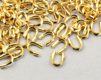 144 Small Wire Guards for 0.015" and 0.018" Beading Wire - GOLD Wire Guardians - Bright Gold Plated Findings   FB550