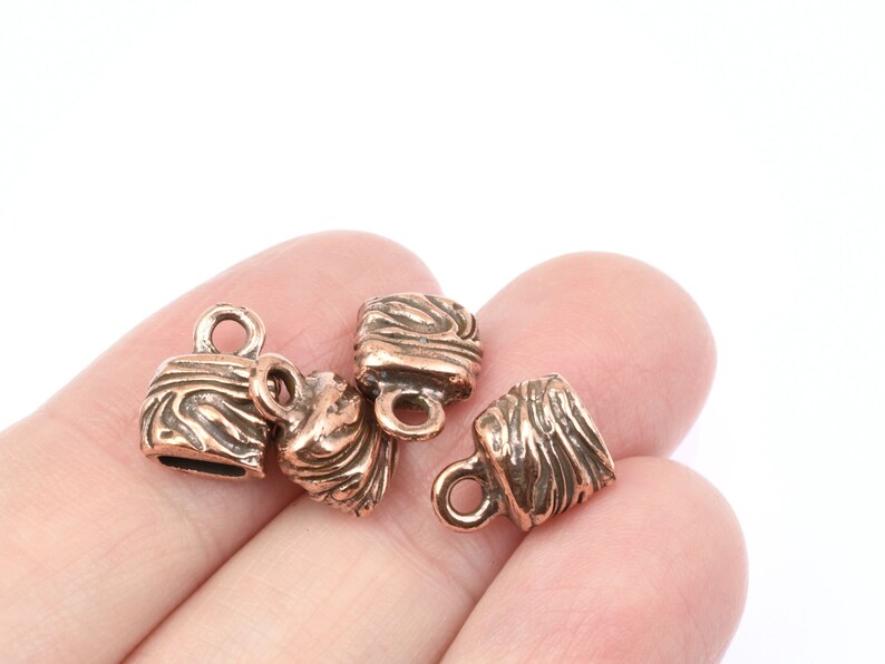 6mm x 2mm ANTIQUE COPPER Jardin Crimp End Cap by TierraCast Copper Plated Pewter Cord Ends for Multiple Strands of Leather Cord P2685 image 3
