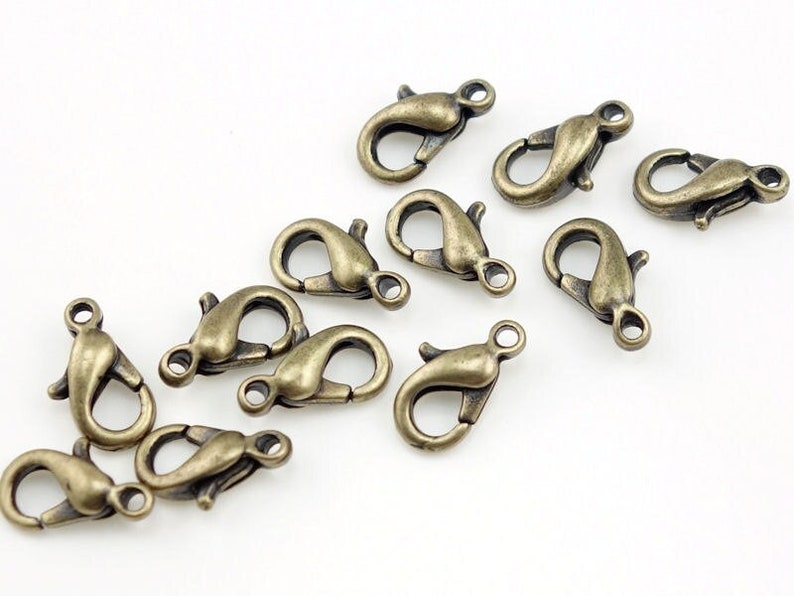 12 Brass Lobster Clasp Findings Plated Antique Brass Clasp 10mm Lobster Claws Bronze Findings Bronze Necklace Clasp Bracelet Clasp FSAB50 image 1