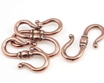 Copper Clasp Findings - Antique Copper S-Hook Clasps Closure TierraCast Pewter Necklace Findings - Copper Hook Clasp (PF402)