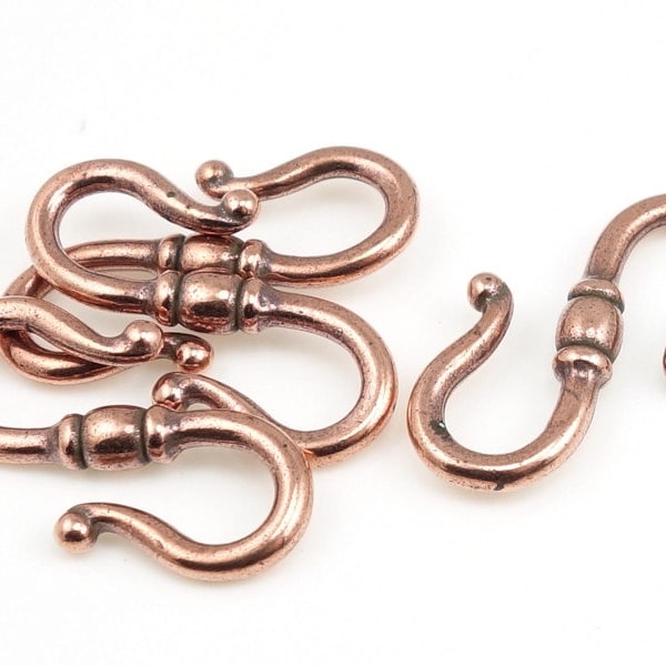 Copper Clasp Findings - Antique Copper S-Hook Clasps Closure TierraCast Pewter Necklace Findings - Copper Hook Clasp (PF402)