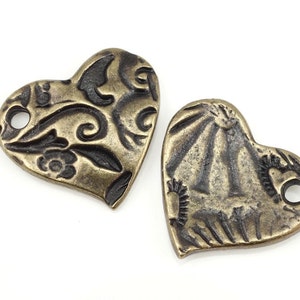 Bohemian Charms Antique Brass Charms TierraCast AMOR HEART Charms Bronze Charms for Jewelry Making Valentines Charms Natural Organic P1376 image 3