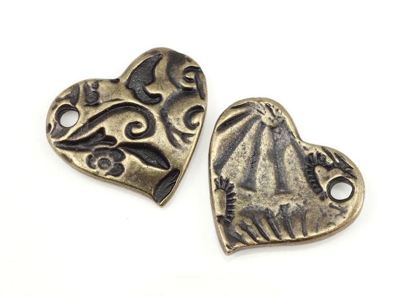 Bohemian Charms Antique Brass Charms TierraCast AMOR HEART Charms Bronze Charms for Jewelry Making Valentines Charms Natural Organic P1376 image 3