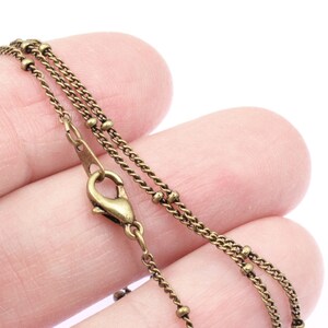 Thin Delicate 18 Finished Necklace Chain Antique Brass Chain for Jewelry Skinny 1mm Thick with 2mm Bead Satellite Chain for Pendants image 3