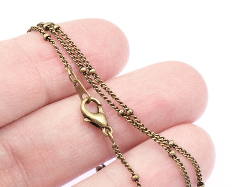 Thin Delicate 18 Finished Necklace Chain Antique Brass Chain for Jewelry Skinny 1mm Thick with 2mm Bead Satellite Chain for Pendants image 3