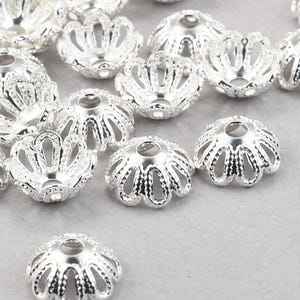 72 Pieces 6mm Filigree Bead Caps - Bright Silver Beadcaps - Medium Plated Silver Bead Caps for Jewelry Making (FB361)