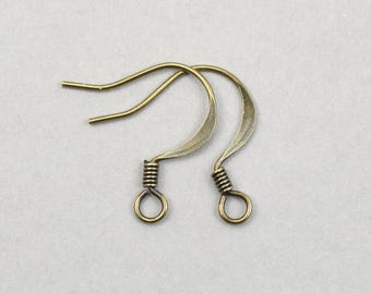 144 Piece Bulk Bag of Earring Wires with Coil Accent - ANTIQUE BRASS Ear Wire Findings - Brass Plated Fish Hook French Hooks   #FB704