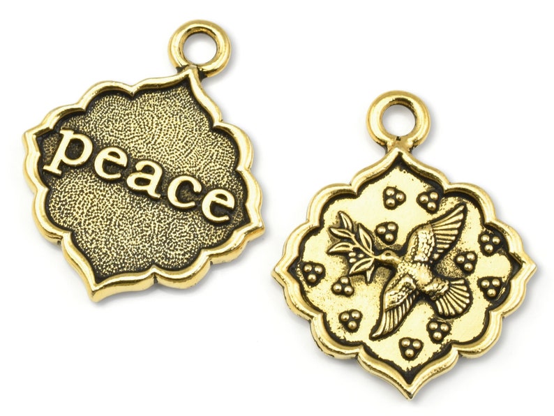 TierraCast Peace Dove Pendant 25mm x 30mm Antique Gold Pendant Dove with Olive Branch Charm P2587 image 2