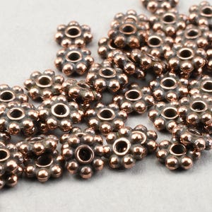 500 4mm Daisy Spacer Beads Copper Beads Flat Heishi Beads Antique Copper Bali Beads TierraCast 4mm Beaded Spacers Jewelry Beads Bulk (PS100)