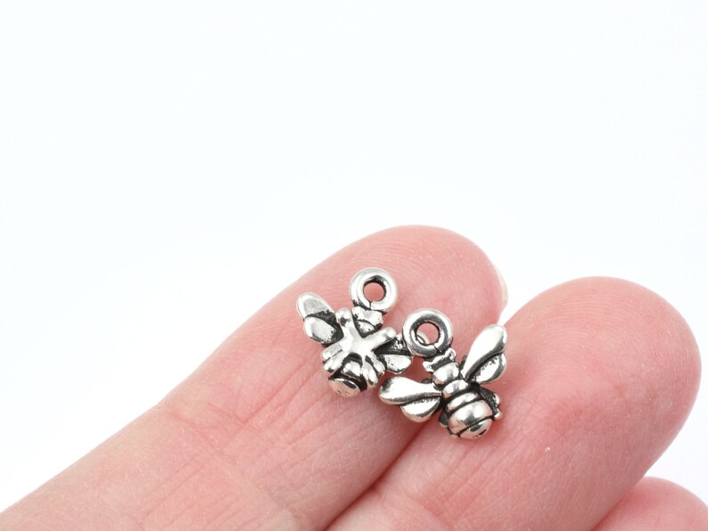 TierraCast Small Honey Bee Charm 11mm Antique Silver Charm Tiny Honeybee Charm for Summer Jewelry Apiarist P1964 image 4