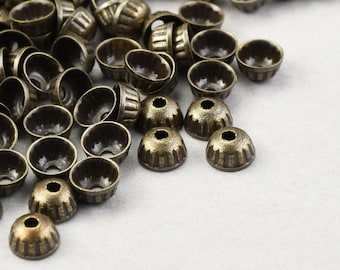 144 Pieces of TINY 3.5mm Swirled Dome Bead Caps - ANTIQUE BRASS Beadcap Findings for Small Beads - Dark Brass Plated Filigree Caps - FB335