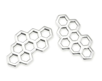 TierraCast Honeycomb Charms Silver Jewelry Charms - Antique Silver Charms of Bee Honey Combs - Link Connectors for Jewelry Making (P1979)