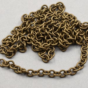 Antique Brass Chain 3 Feet Aged Solid Brass Cable Chain - Medium Sized Bronze Chain - Loose Chain for Necklaces - Round Chain (FSABC10)