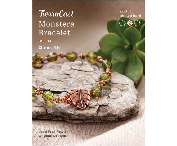 BRACELET KIT Tierracast DIY Monstera Bracelet Kit Do It Yourself Copper and Glass  Bead Jewelry Kit D I Y Gift Knotted Bead Bracelet 