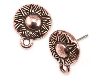 Antique Copper Earring Posts - TierraCast Woven Post Earring Findings - Pewter and Copper Findings for Earrings (P1723)