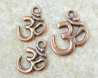 Om Charm and Pendant Set - 3 Piece Antique Copper Charm Mix - Aum 22mm Pendant and two 18mm Charms TierraCast