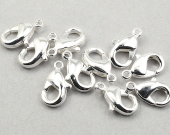 10 Pieces of 10mm SILVER Lobster Clasps Findings - Bright Silver Plated Small Lobster Claw Findings - Necklace Clasp   #FB620
