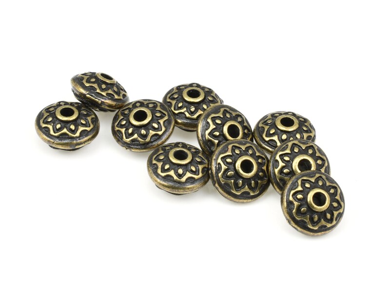 TierraCast Lotus Spacer Bead Antique Brass Beads for Jewelry Making 7mm Diameter Yoga Beads for Meditation Jewelry and Malas P1748 画像 3