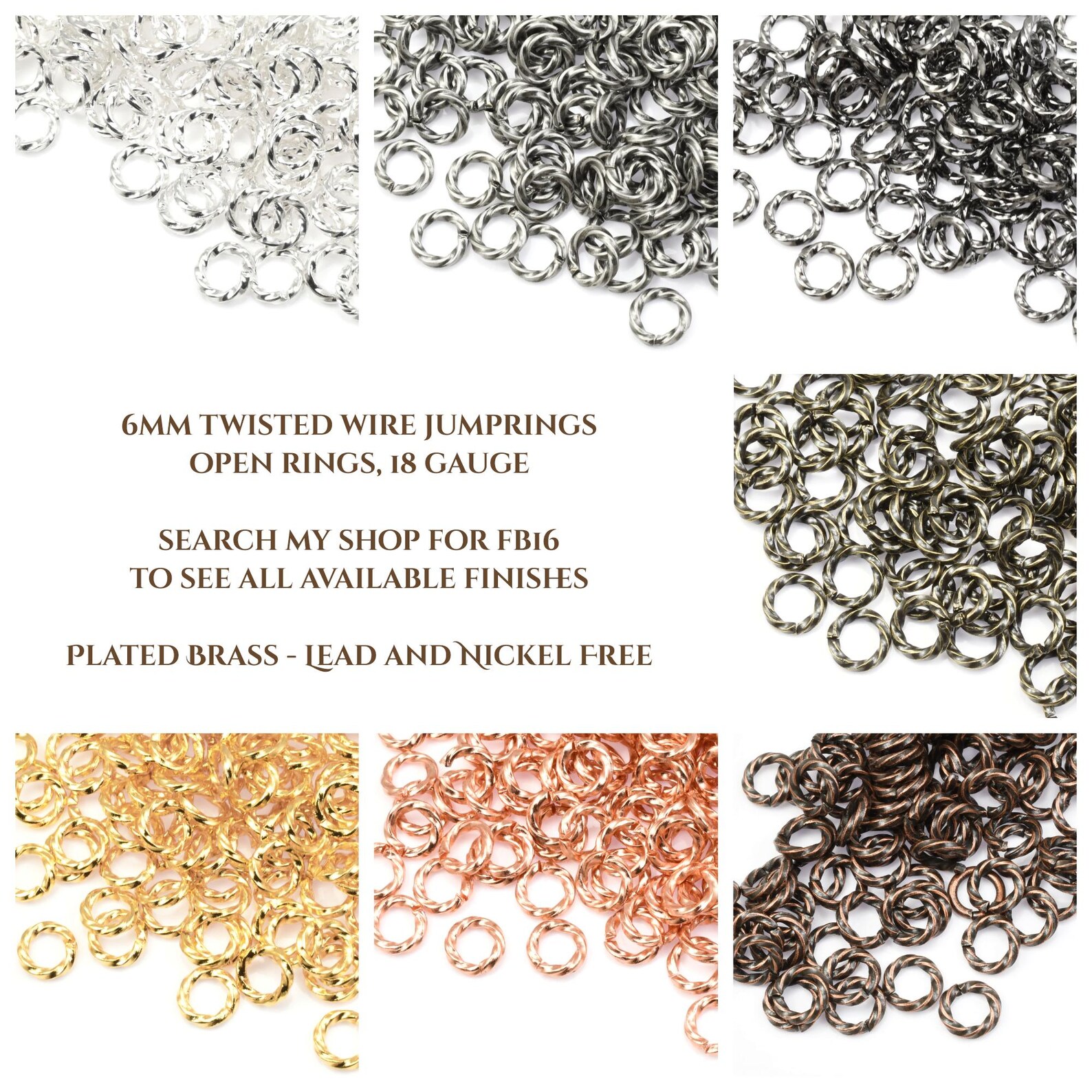 144 - 6mm Twisted Jumpring Findings - Bright Silver Plated Jump Rings ...