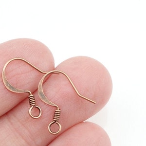 144 Antique Copper Earring Wires Copper Ear Findings Aged Solid Copper Fishhook Fish Hook Coil Accent Earring Hooks French Hooks FSAC41 image 4