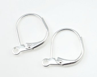 12 Pieces of Basic 13mm Leverback Earring Findings - BRIGHT SILVER Lever Back Earring Hooks - Shiny Silver Plated Ear Wires   #FB740