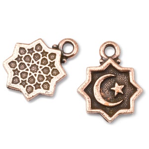 TierraCast Crescent Moon and Star Charm 16mm x 20mm Antique Copper Charm for Faith Jewelry P2613 image 2