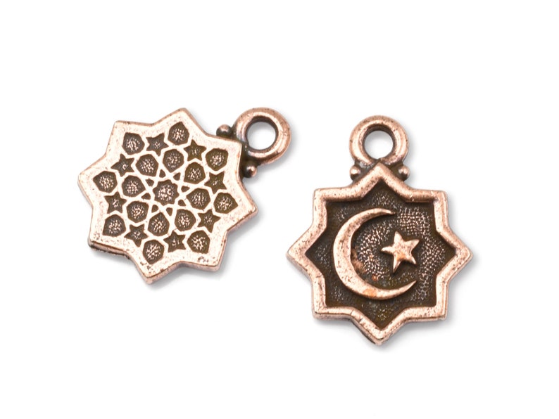 TierraCast Crescent Moon and Star Charm 16mm x 20mm Antique Copper Charm for Faith Jewelry P2613 image 2