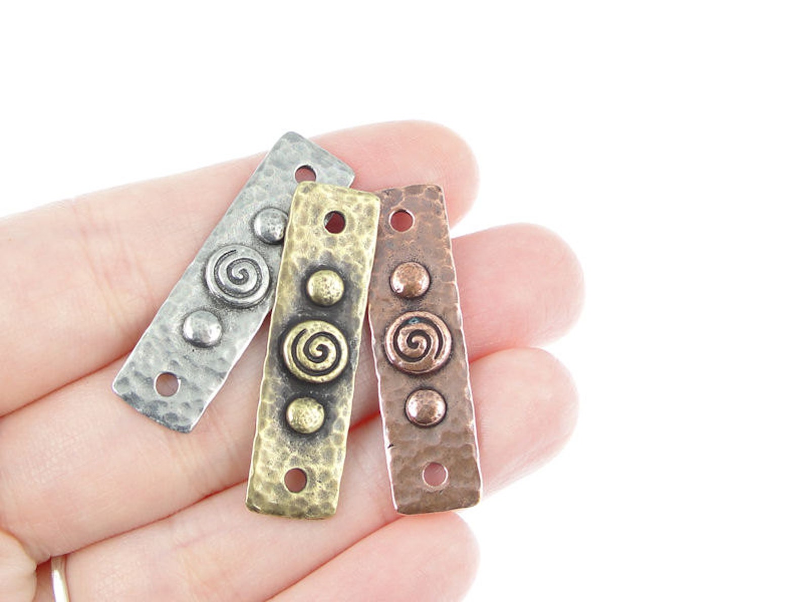 Spirals and Rivets Bar Link Antique Pewter Dark Silver | Etsy