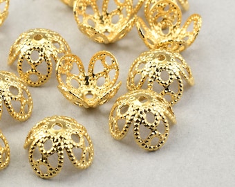 144 Piece Bulk Bag of 8mm Filigree Bead Caps - GOLD Bead Caps