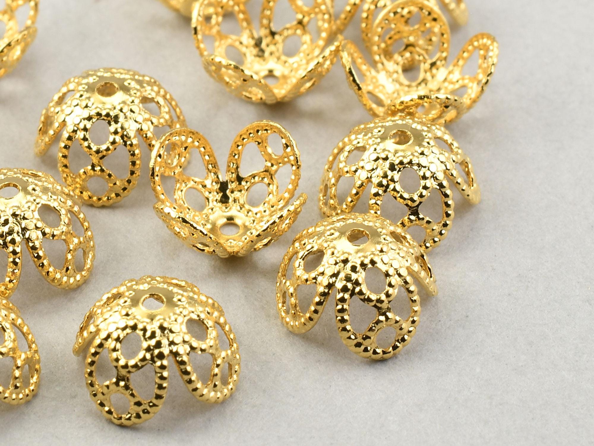 144 Piece Bulk Bag of 8mm Filigree Bead Caps - GOLD Bead Caps
