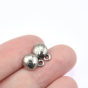 Antique Pewter Hammertone Earring Post Dome Distressed Metal Stud Ear Post with Loop Dark Antique Silver Ear Findings P2635 image 3