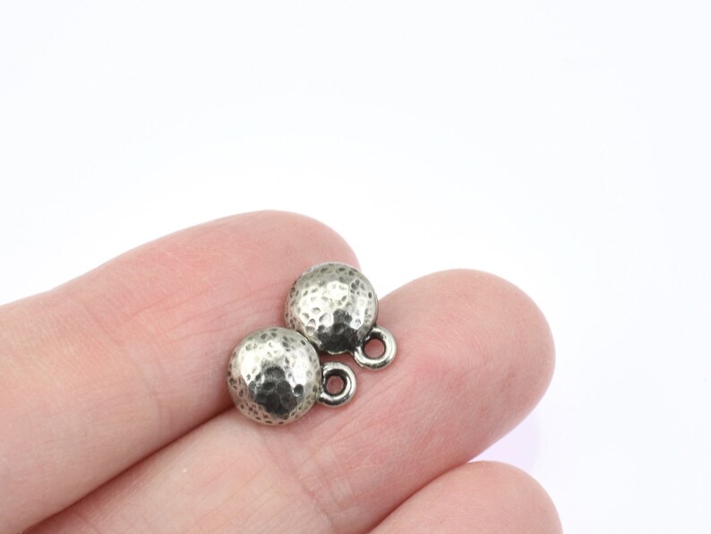 Antique Pewter Hammertone Earring Post Dome Distressed Metal Stud Ear Post with Loop Dark Antique Silver Ear Findings P2635 image 3