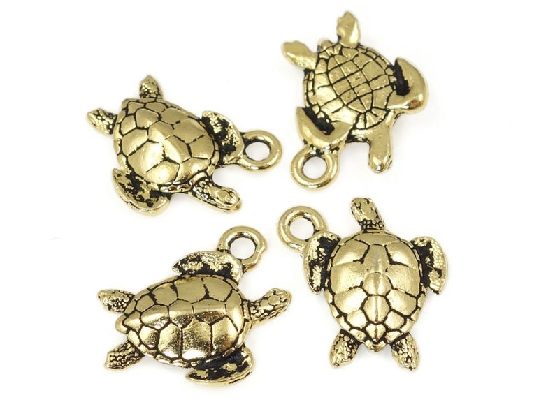 TierraCast Gold Charms 16mm x 17mm Antique Gold Sea Turtle Charms Beach Charms for Summer Jewelry P2328 image 1