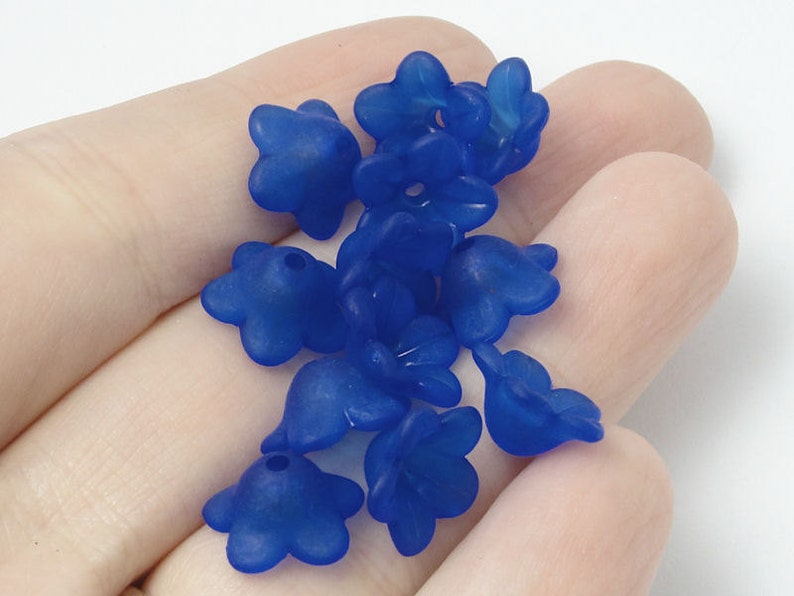 18 ROYAL BLUE Frosted Lucite Flower Bead 7mm x 13mm Trumpet Flower Beads Sapphire Cobalt Blue image 2